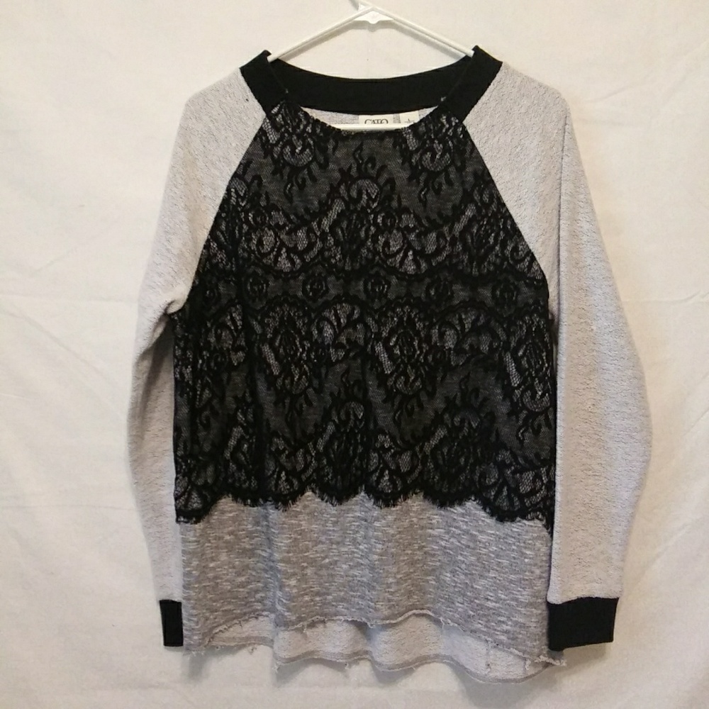 Cato Sweatshirt with Black Lace Overlay